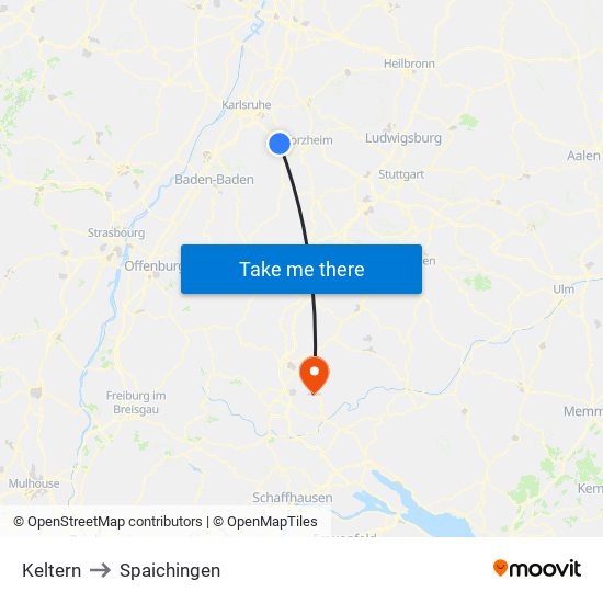 Keltern to Spaichingen map