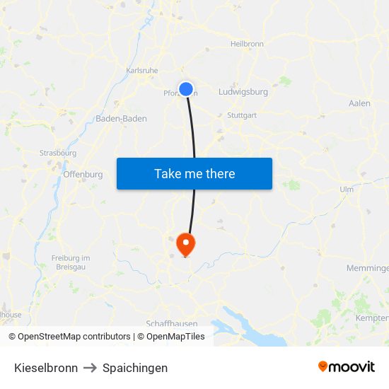 Kieselbronn to Spaichingen map