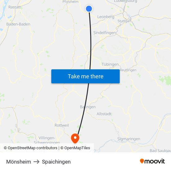 Mönsheim to Spaichingen map