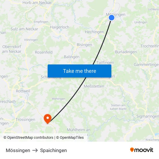 Mössingen to Spaichingen map