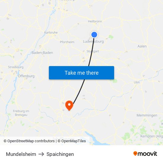 Mundelsheim to Spaichingen map