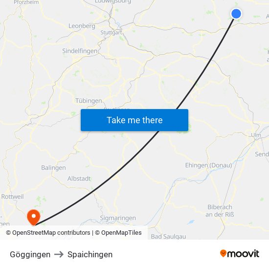 Göggingen to Spaichingen map