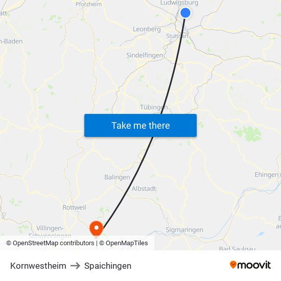 Kornwestheim to Spaichingen map