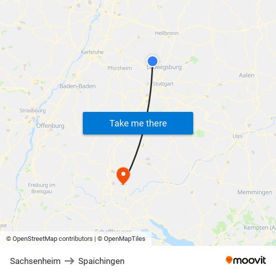 Sachsenheim to Spaichingen map
