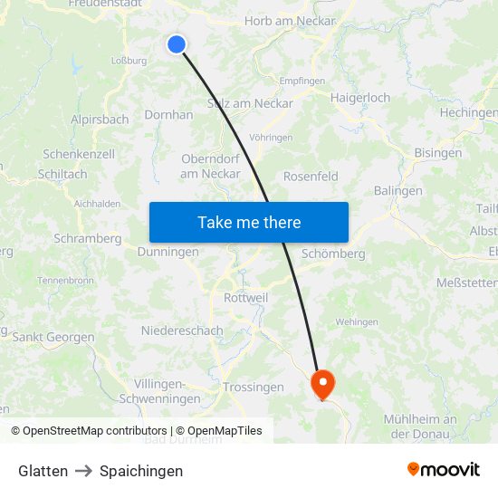 Glatten to Spaichingen map