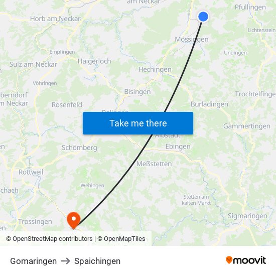 Gomaringen to Spaichingen map