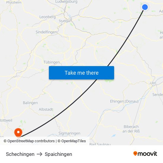 Schechingen to Spaichingen map