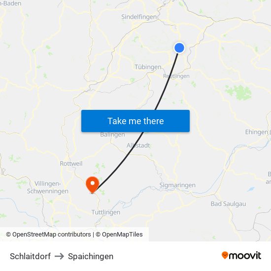 Schlaitdorf to Spaichingen map