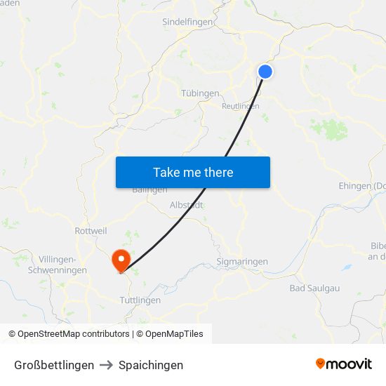 Großbettlingen to Spaichingen map