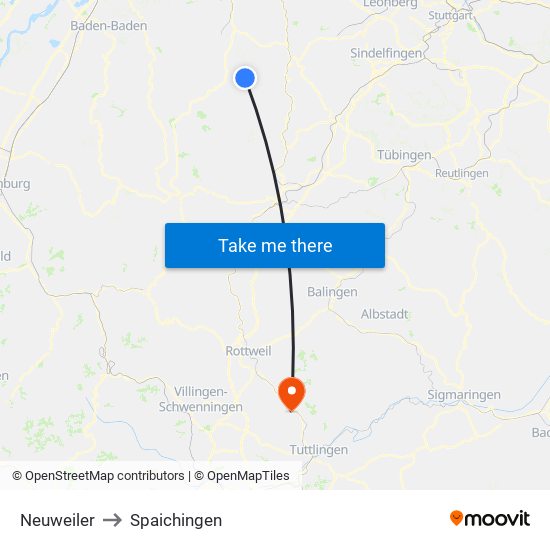 Neuweiler to Spaichingen map