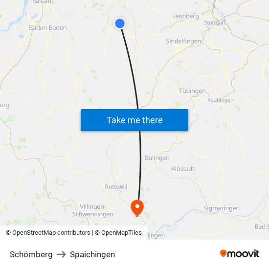 Schömberg to Spaichingen map