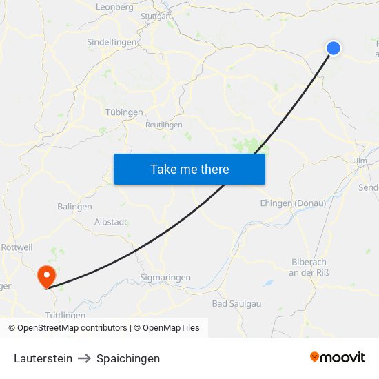 Lauterstein to Spaichingen map