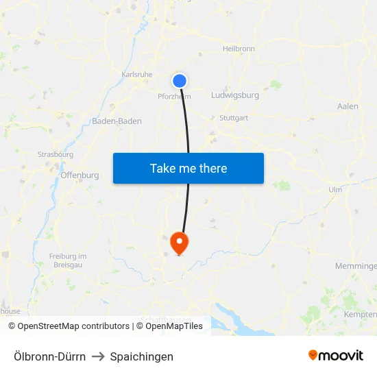 Ölbronn-Dürrn to Spaichingen map