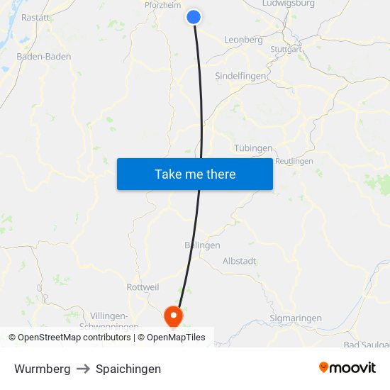 Wurmberg to Spaichingen map