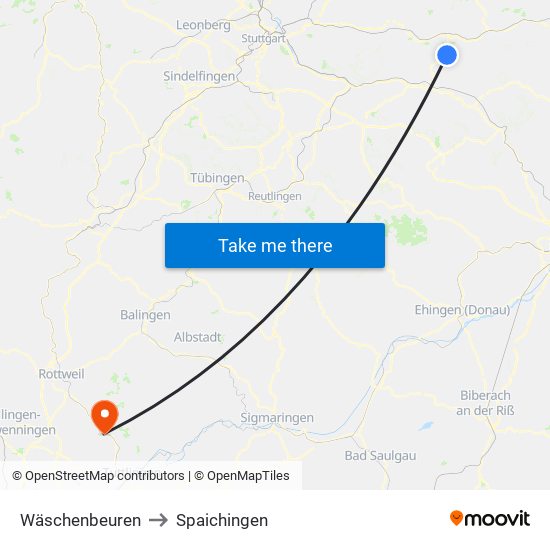 Wäschenbeuren to Spaichingen map