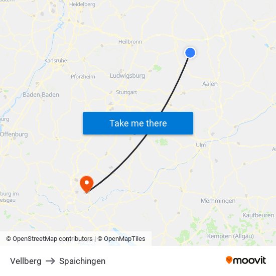 Vellberg to Spaichingen map