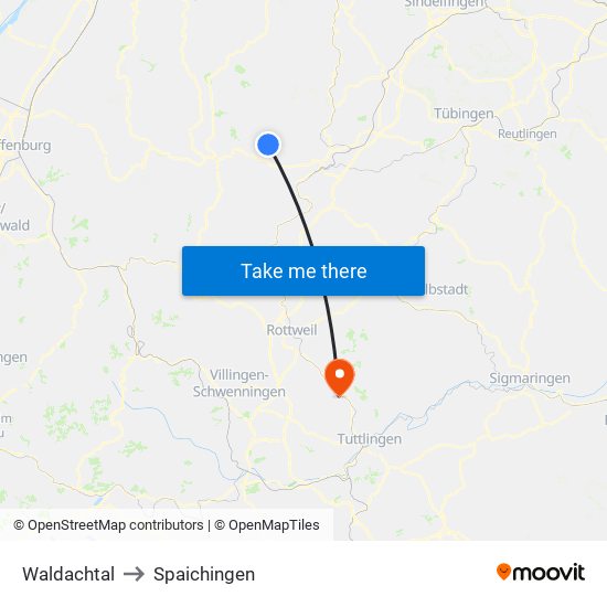 Waldachtal to Spaichingen map