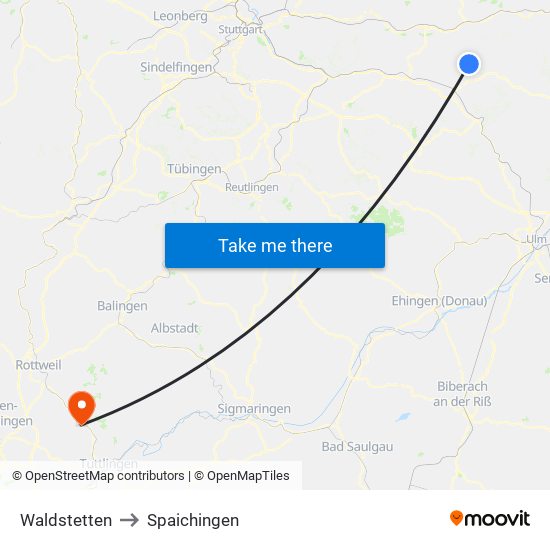 Waldstetten to Spaichingen map