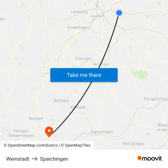 Weinstadt to Spaichingen map