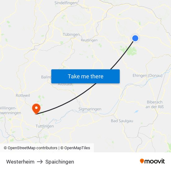 Westerheim to Spaichingen map