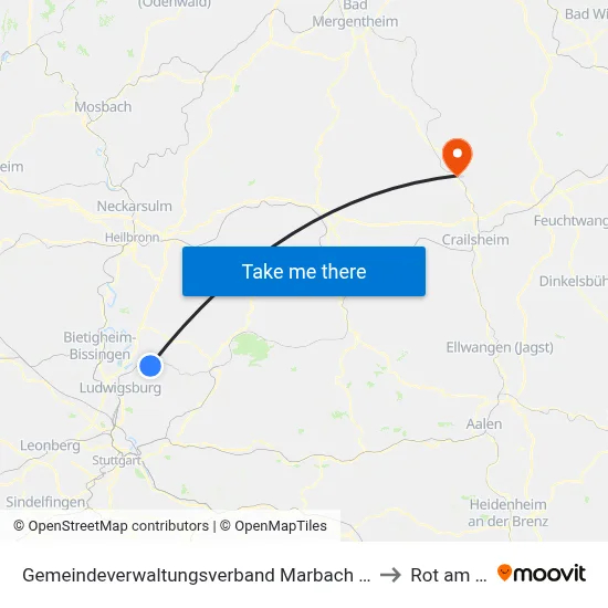 Gemeindeverwaltungsverband Marbach am Neckar to Rot am See map