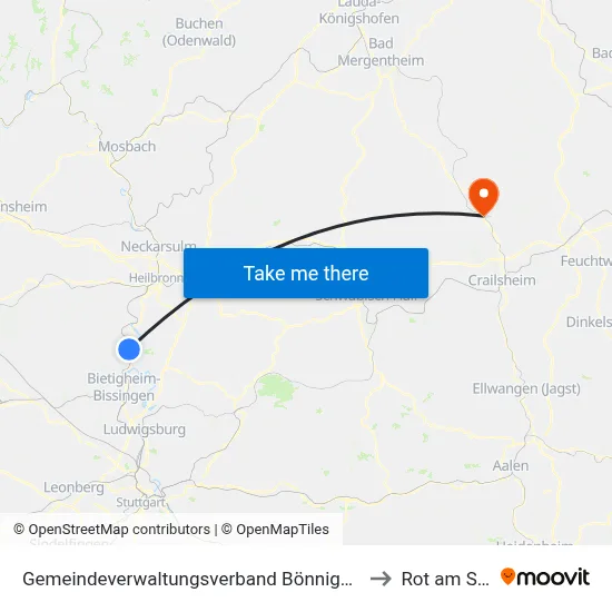 Gemeindeverwaltungsverband Bönnigheim to Rot am See map