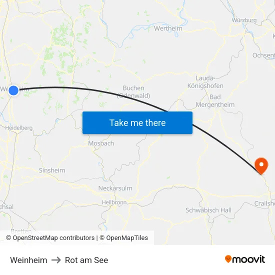 Weinheim to Rot am See map