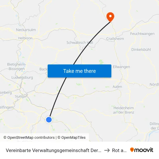 Vereinbarte Verwaltungsgemeinschaft Der Stadt Kirchheim Unter Teck to Rot am See map