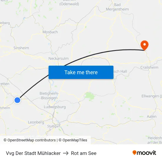 Vvg Der Stadt Mühlacker to Rot am See map