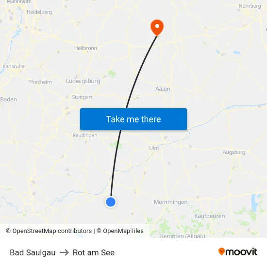 Bad Saulgau to Rot am See map