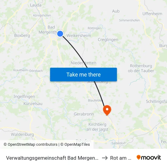 Verwaltungsgemeinschaft Bad Mergentheim to Rot am See map