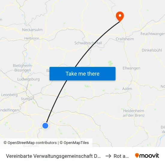 Vereinbarte Verwaltungsgemeinschaft Der Stadt Nürtingen to Rot am See map