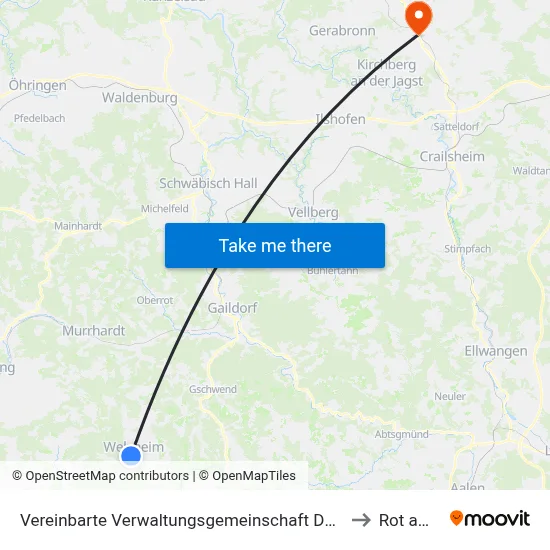 Vereinbarte Verwaltungsgemeinschaft Der Stadt Welzheim to Rot am See map