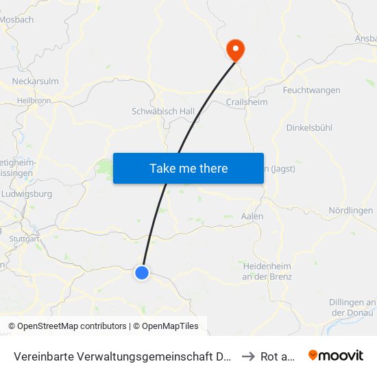 Vereinbarte Verwaltungsgemeinschaft Der Stadt Göppingen to Rot am See map