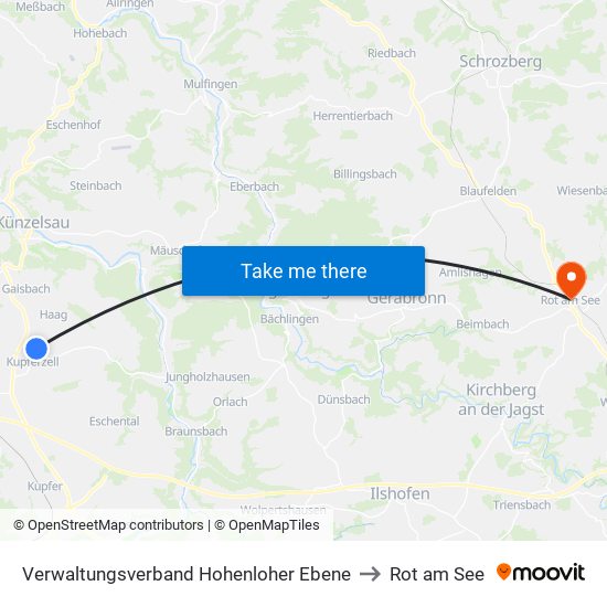 Verwaltungsverband Hohenloher Ebene to Rot am See map