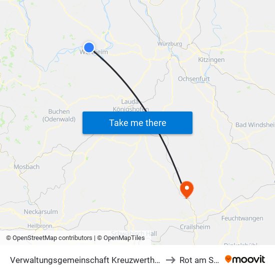 Verwaltungsgemeinschaft Kreuzwertheim to Rot am See map