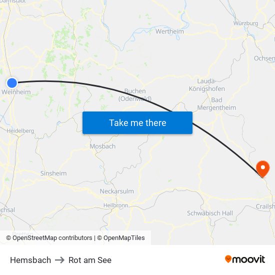 Hemsbach to Rot am See map