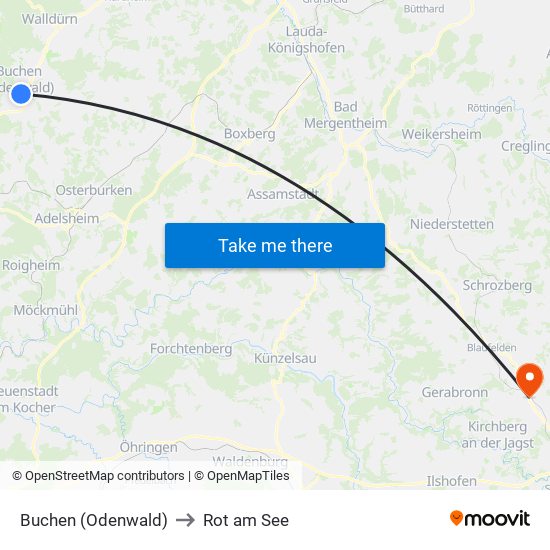 Buchen (Odenwald) to Rot am See map
