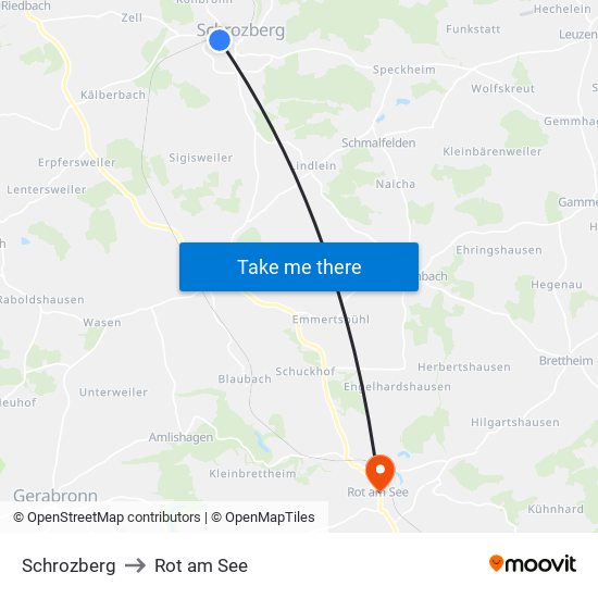Schrozberg to Rot am See map