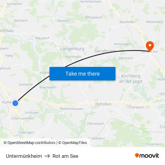 Untermünkheim to Rot am See map
