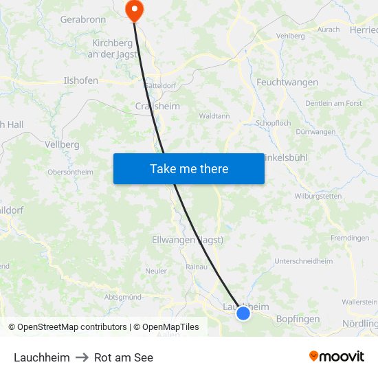 Lauchheim to Rot am See map