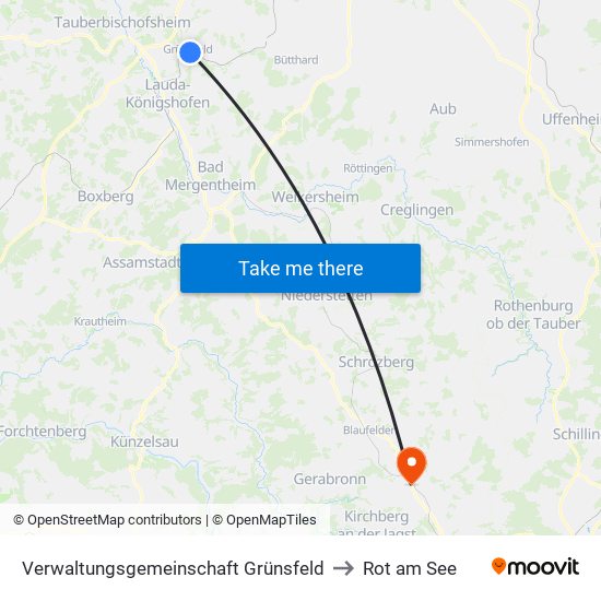 Verwaltungsgemeinschaft Grünsfeld to Rot am See map