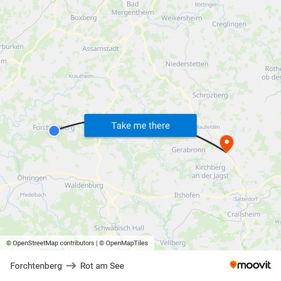 Forchtenberg to Rot am See map