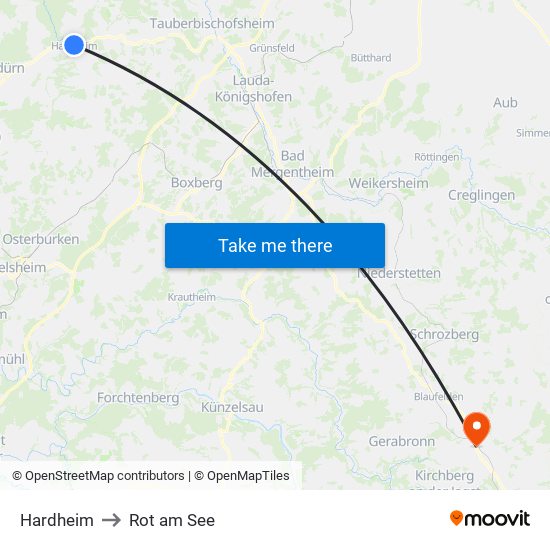 Hardheim to Rot am See map