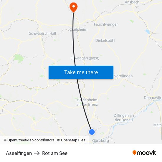 Asselfingen to Rot am See map