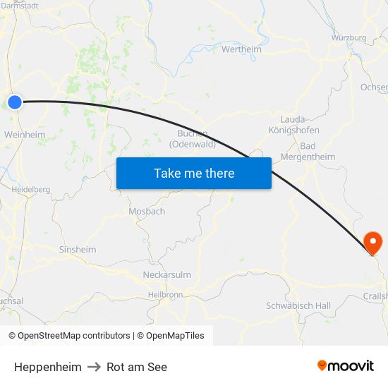 Heppenheim to Rot am See map