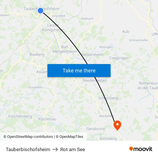 Tauberbischofsheim to Rot am See map