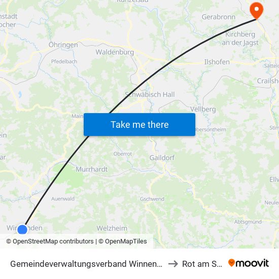 Gemeindeverwaltungsverband Winnenden to Rot am See map