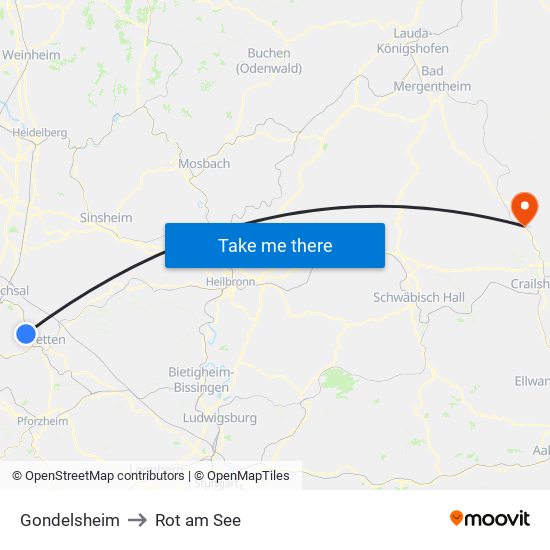 Gondelsheim to Rot am See map
