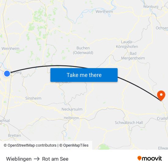 Wieblingen to Rot am See map